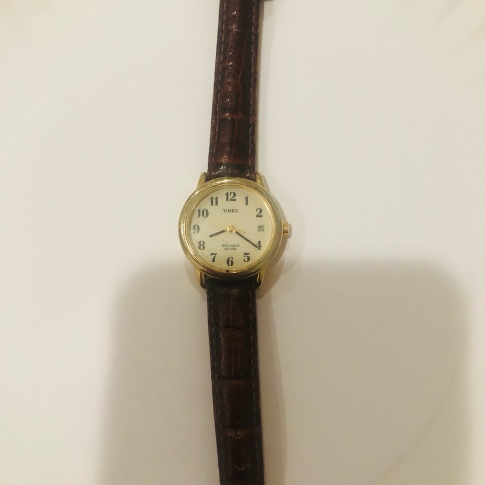 Timex Classic Gold Watch with Dark Brown Strap